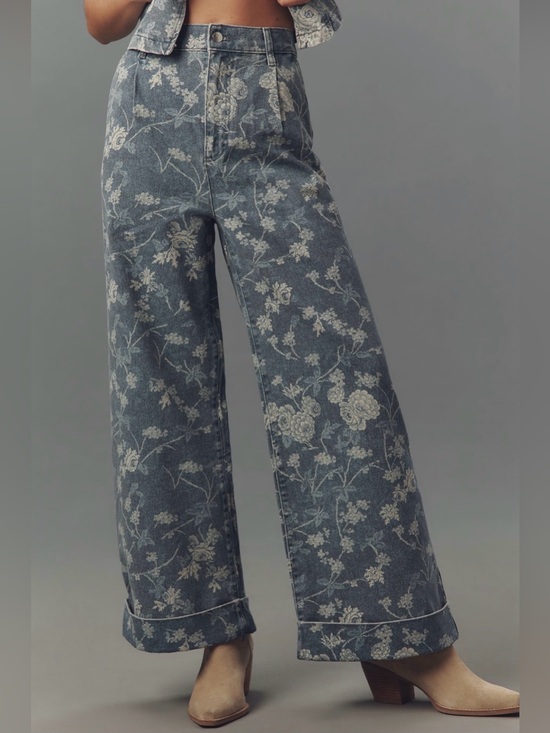 Pilcro Denim - PILCRO The Leon Double Hem High-Rise Wide-Leg Cuffed Jeans Floral 30
